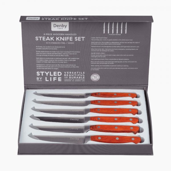 Wooden Handled 6 Piece Steak Knife Set