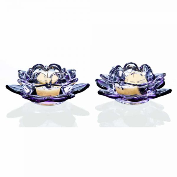 Pair of Purple Lotus Tealight Holders Width 12cm