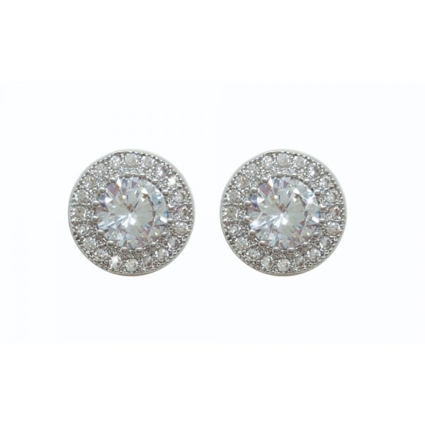 Silver Round Earrings Pave Set Surround