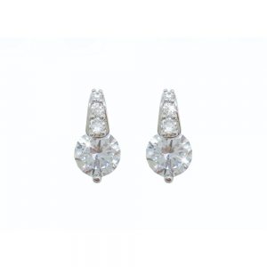 Silver Round Earrings With Pave Bale