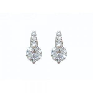 Silver Round Earrings With Pave Bale