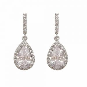 Silver Pear Shape Earrings - White