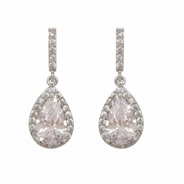 Silver Pear Shape Earrings - White