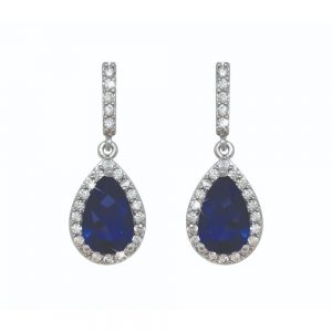 Silver Pear Shape Earrings - Blue