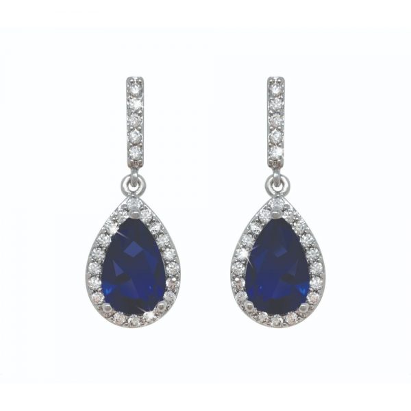 Silver Pear Shape Earrings - Blue