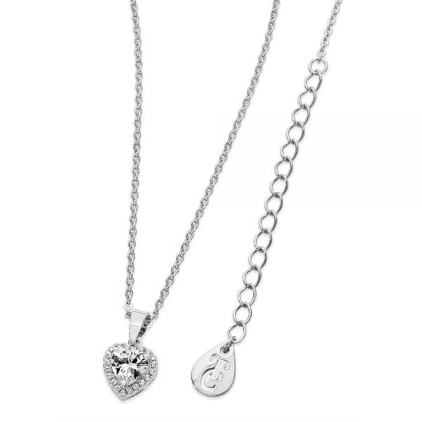 Diamante Heart Drop Pendant Silver