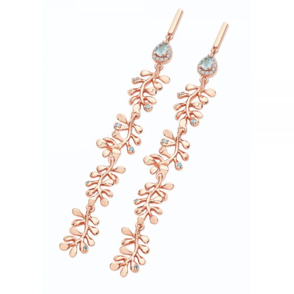 Rose Gold Vine With Blue Drop Earrings