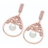 Rose Gold Ornate Swirl Pink Cz Drop Earrings