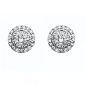 Silver Stud CZ With Pave Surround Earrings