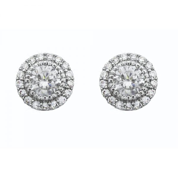 Silver Stud CZ With Pave Surround Earrings