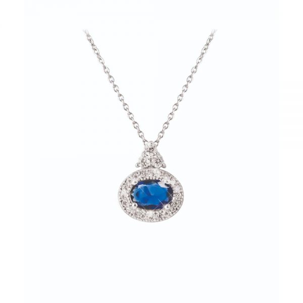 Tipperary Crystal Oval Sapphire Pendant Silver