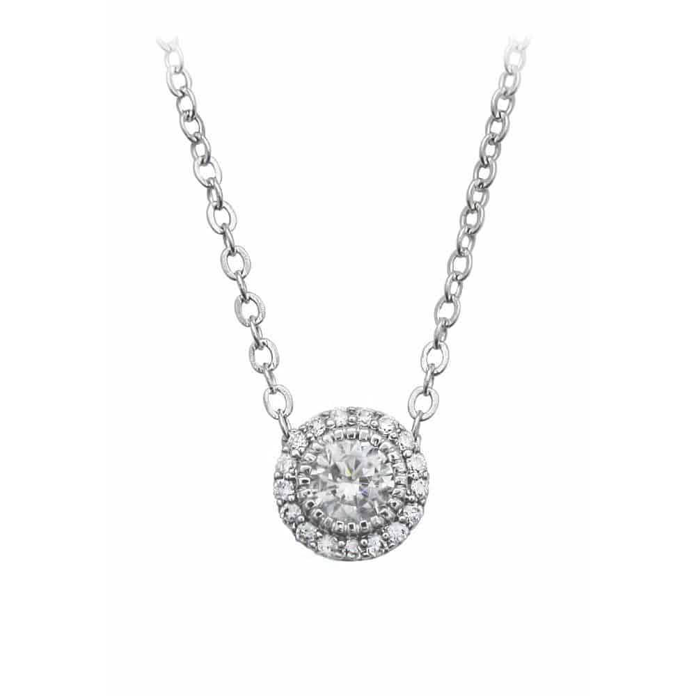 Silver Stud CZ With Pave Surround Pendant - Allens