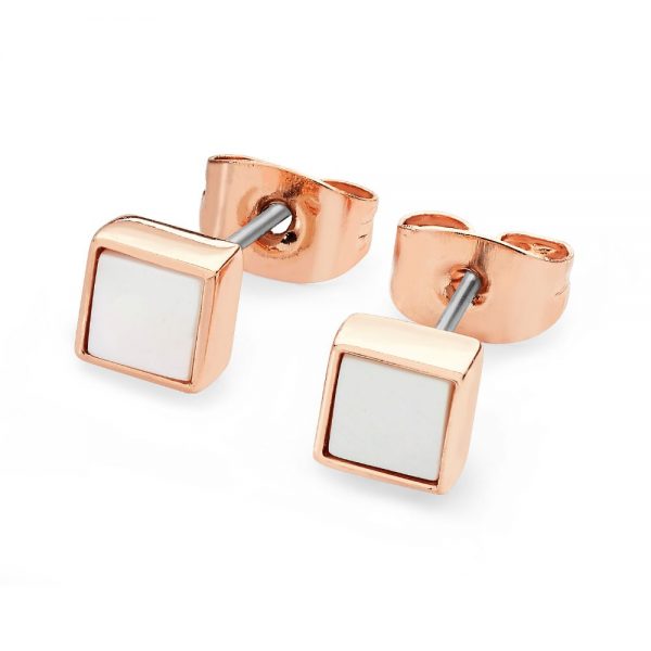 June Rosegold Square Birthstone Earrings Pearl