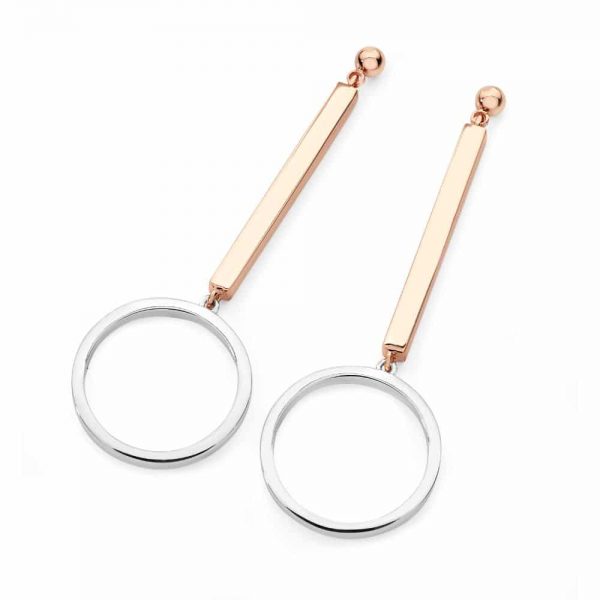 Tipperary Rose Gold Bar with Silver Hoop Earrings