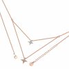 Double Floating Pave Star Necklace Rose Gold