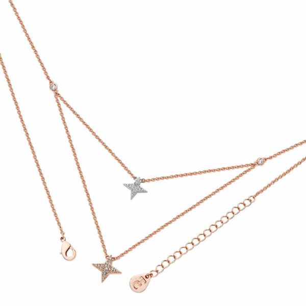 Double Floating Pave Star Necklace Rose Gold