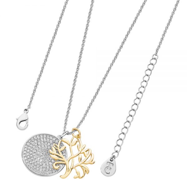 Tree Of Life Necklace with Pave Disc Silver