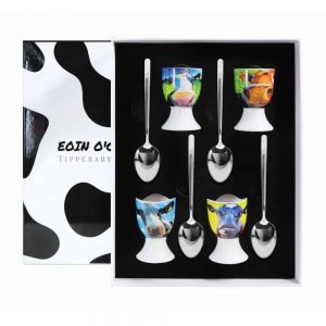 Eoin O Connor Cows Set of 4 Egg Cup and Spoon