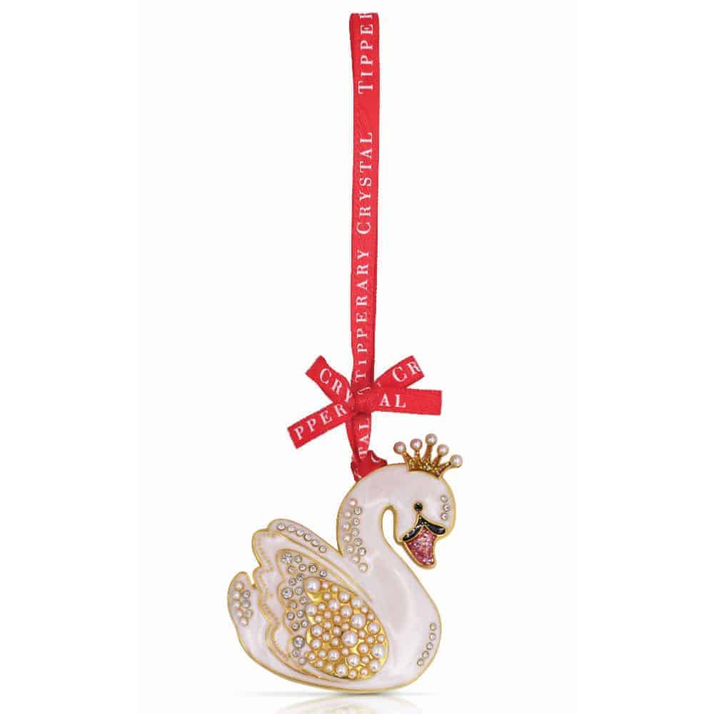 Tipperary Crystal Pearl Swan Christmas Decoration