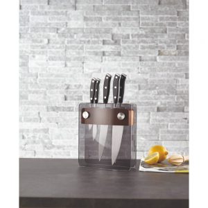 Denby 5 Piece Knife Block Set Smoked Glass