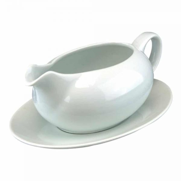 White Porcelain Gravey Boat 550ml & Saucer