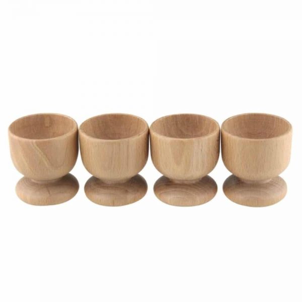 Set Of 4 Beech Wood Egg Cups