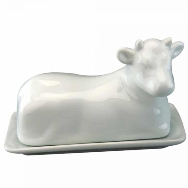 White Porcelain Large Cow Butter Dish
