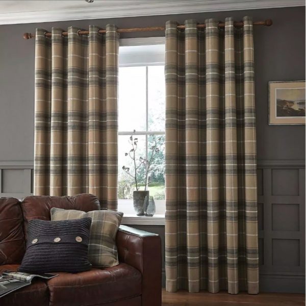 Heritage Check Grey Curtains 66 x 72