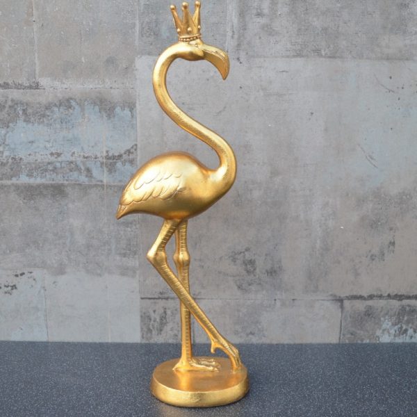 27cm Small Resin Flamingo With Crown Gold