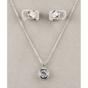 Silver Large White Stone Necklace and Earring Set