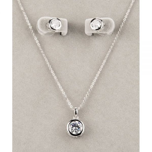 Silver Large White Stone Necklace and Earring Set