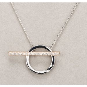 Silver and Rose Gold Diamante TBar Necklace