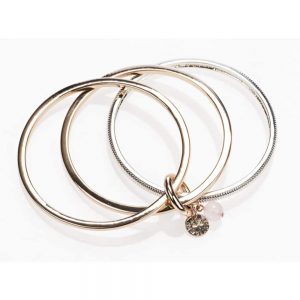 Newgrange Rose Gold and Silver Rose Quartz Bangles