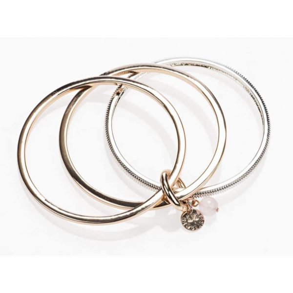 Newgrange Rose Gold and Silver Rose Quartz Bangles