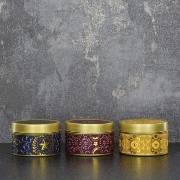 Set of 3 Candle Tins Plum Gold Ochre