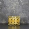 10X7cm Glass Wax Pot 2 Wicks Ochre Gold Lily