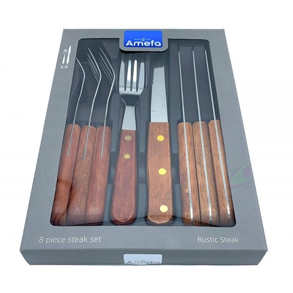 Amefa 8 Piece Wood Steak Knife and Fork Set