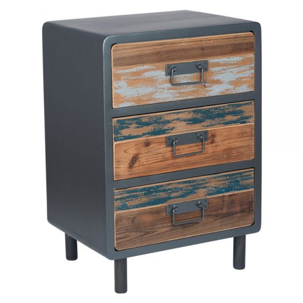 Black Metal & Multi Coloured Wood Bedside K/D