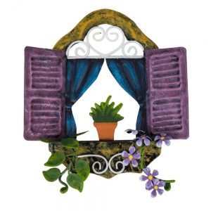 Fairy Window   Purple Shutters and Plant Pot