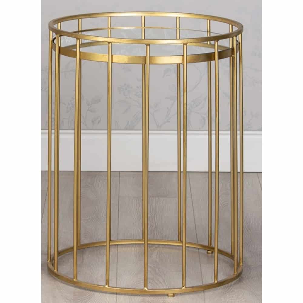 Large Cage Side Table with Mirror Round