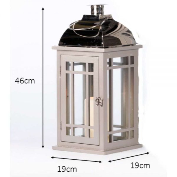 Julie Wooden Lantern Grey/Chrome Small Height 46cm