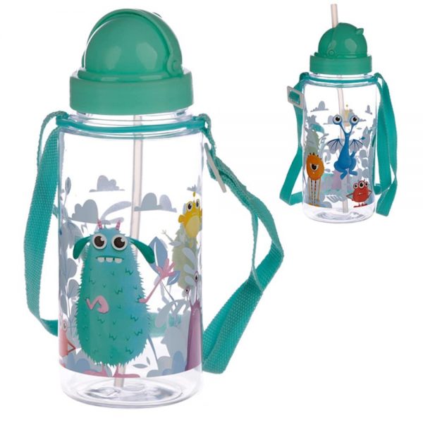 450ml Childrens Water Bottle with Straw Monsters