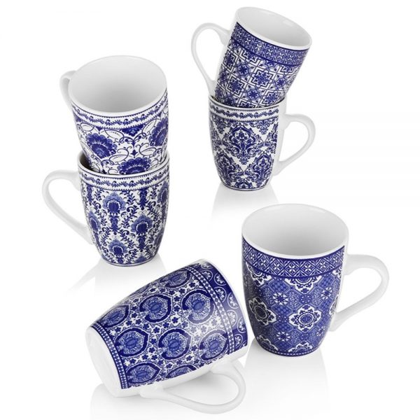 Newbridge 6 Blue Mosaic Porcelain Mugs