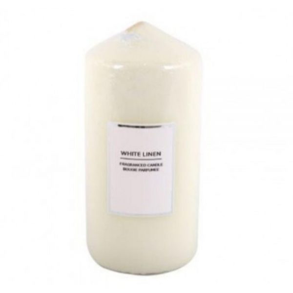 White Linen Pillar Candle 14x7cm