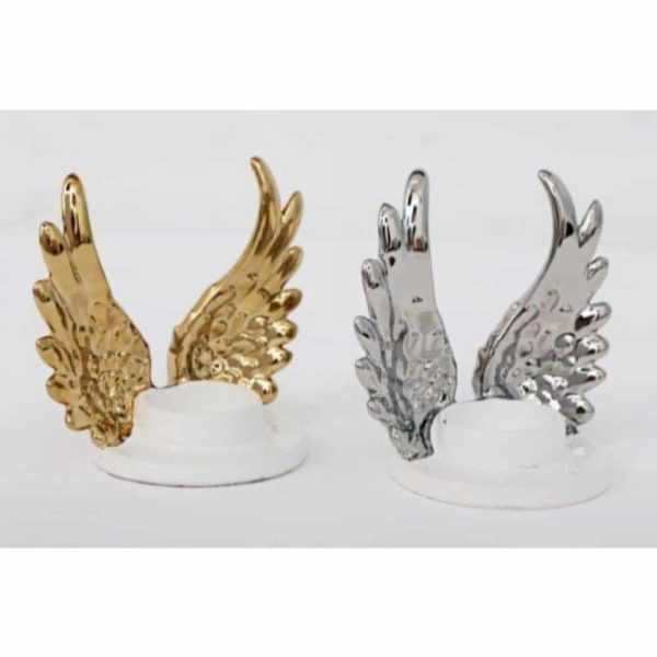 14x13cm Angel Wing Tea Light Holder Gold or Silver