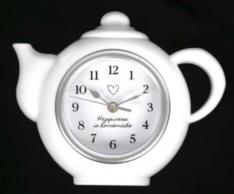 White Plastic Tea Pot Shape Wall Clock 28x23x4cm