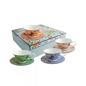 Cottage Garden Windsor Teacups Saucers Set of 4