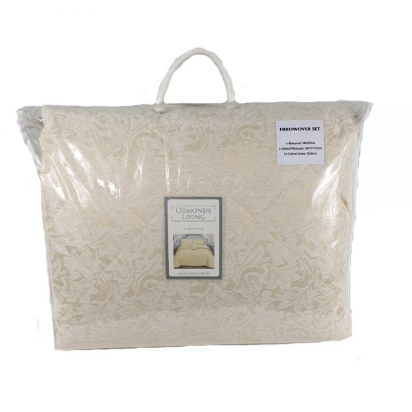 5 Piece Rope Edge Throw Set Cream