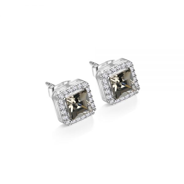 Square Earrings with Clear and Black Stones