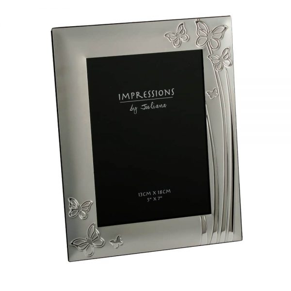 5x7 Silver Plated Photo Frame Butterfly Design